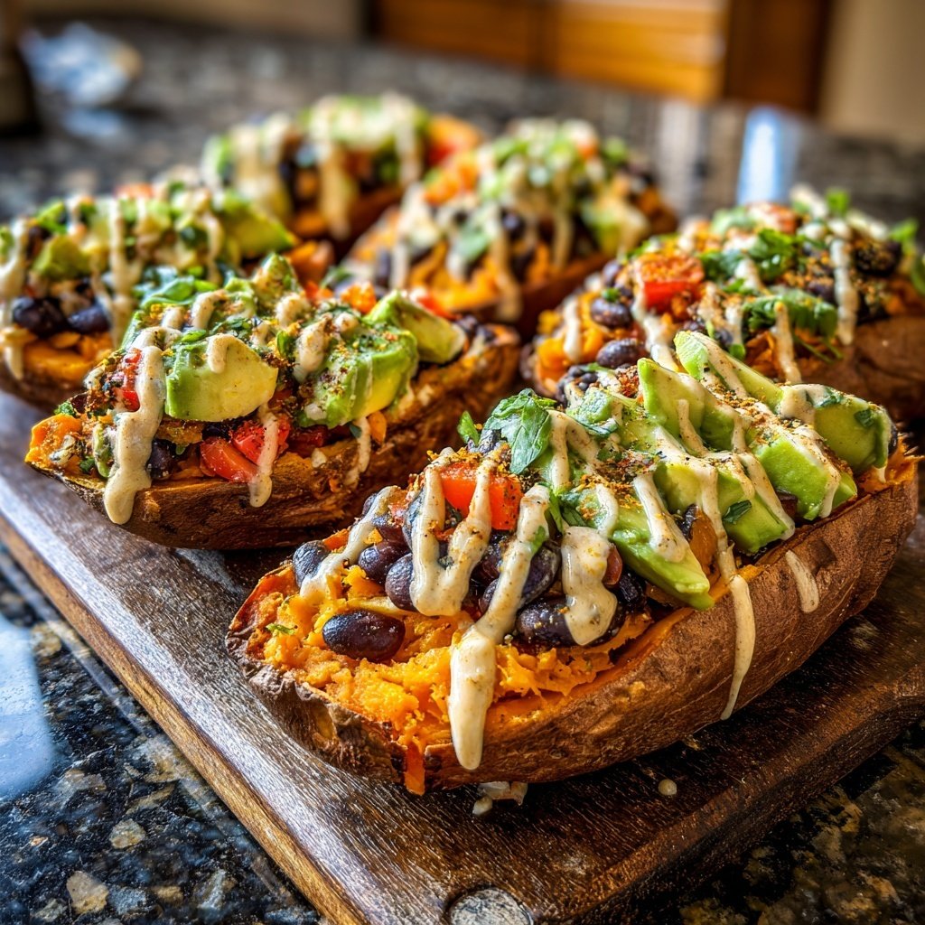 Baked Sweet Potato Veggie Boats