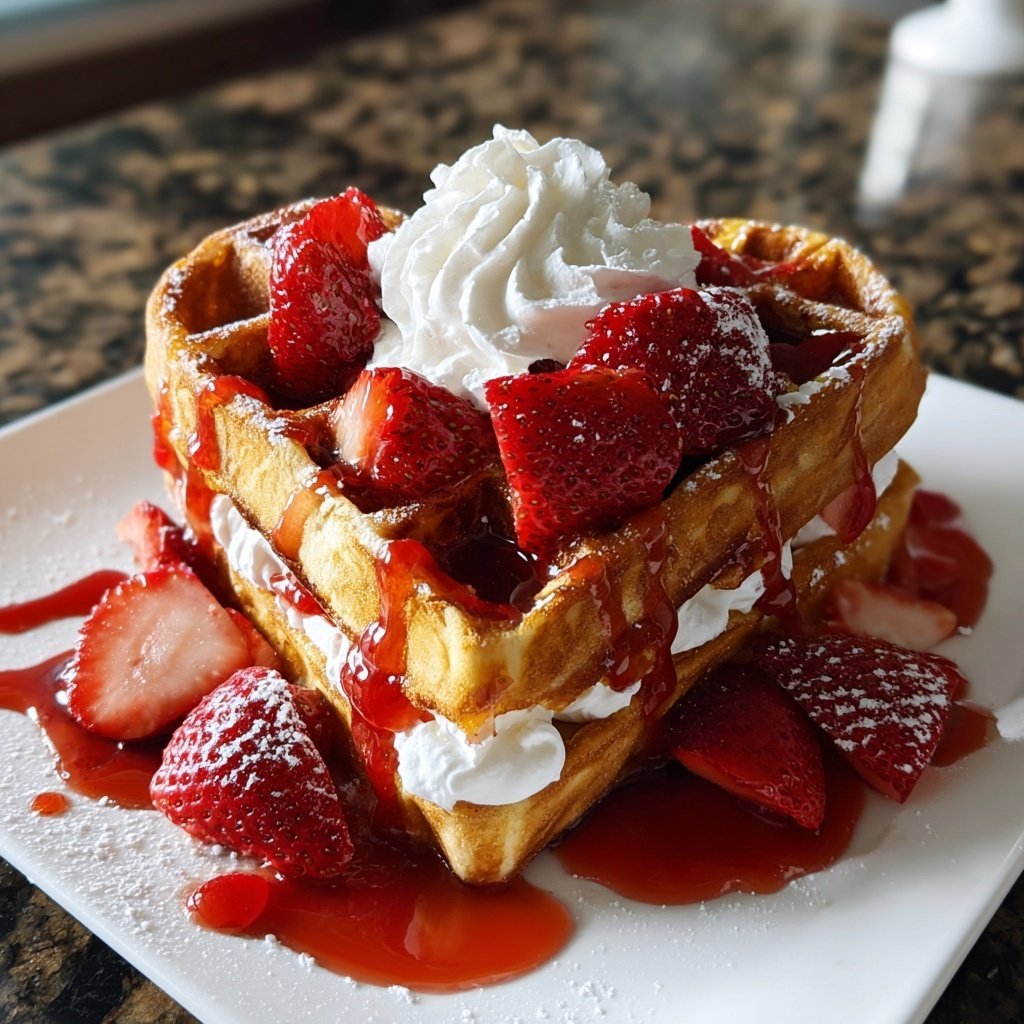 Valentines Breakfast Strawberry Waffles