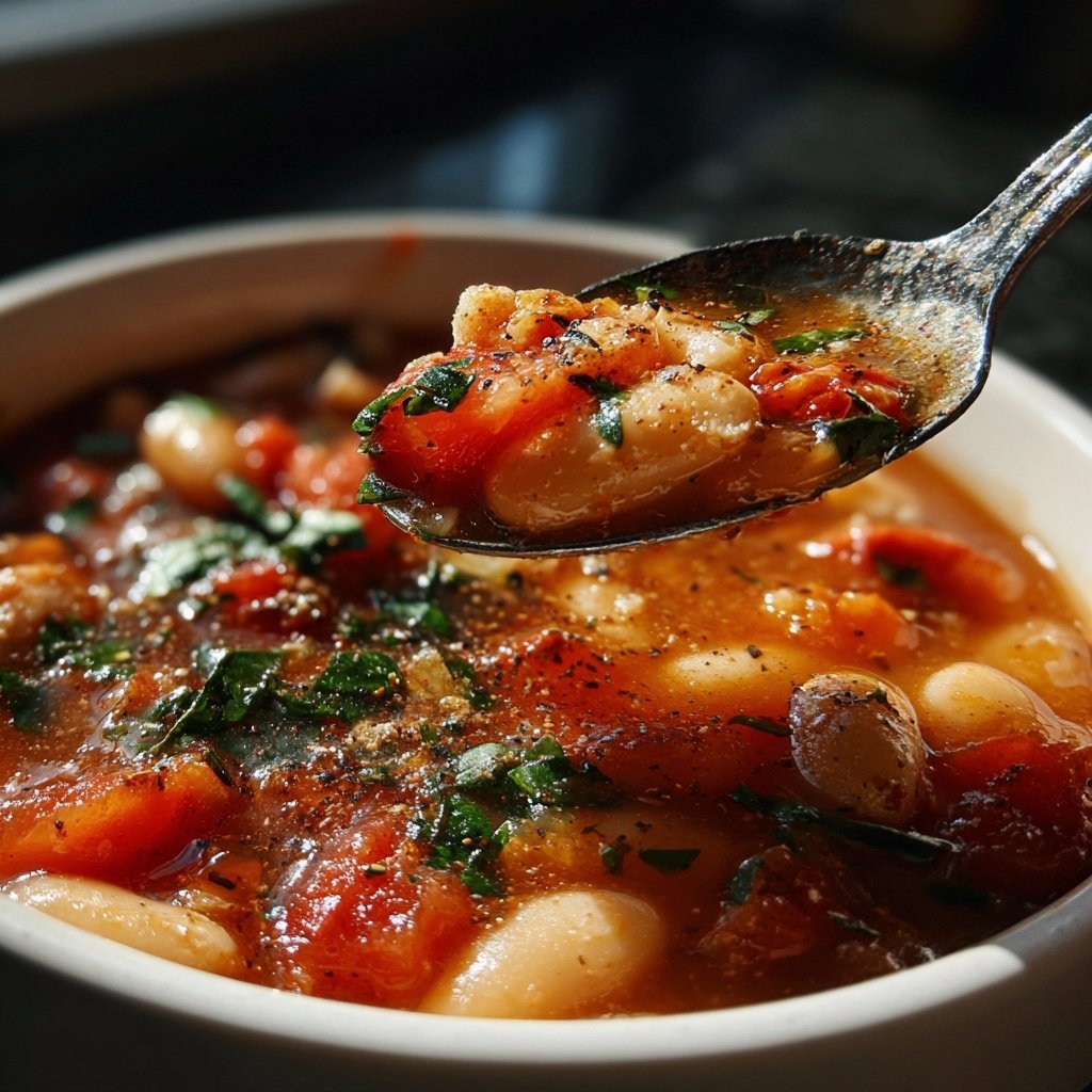 Healthy Crockpot Tomato Basil White Bean Soup
