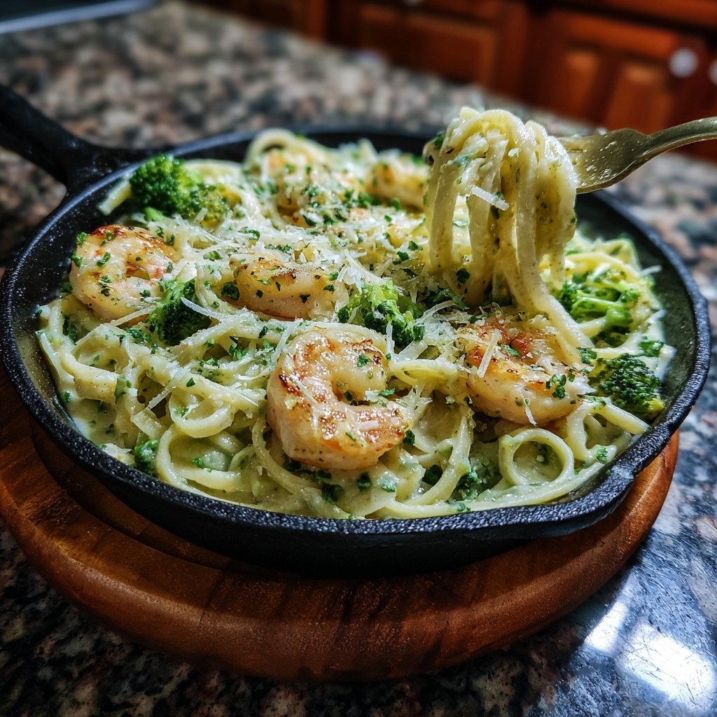 Shrimp And Broccoli Cream Pasta
